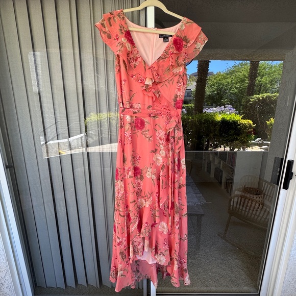 Jessica Howard - Pink Floral Ruffled High-low Wrap Dress Size 14 - Picture 6 of 8